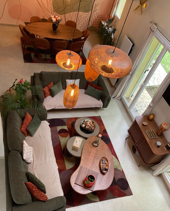 vue sur salon-salle à manger depuis mezzanine