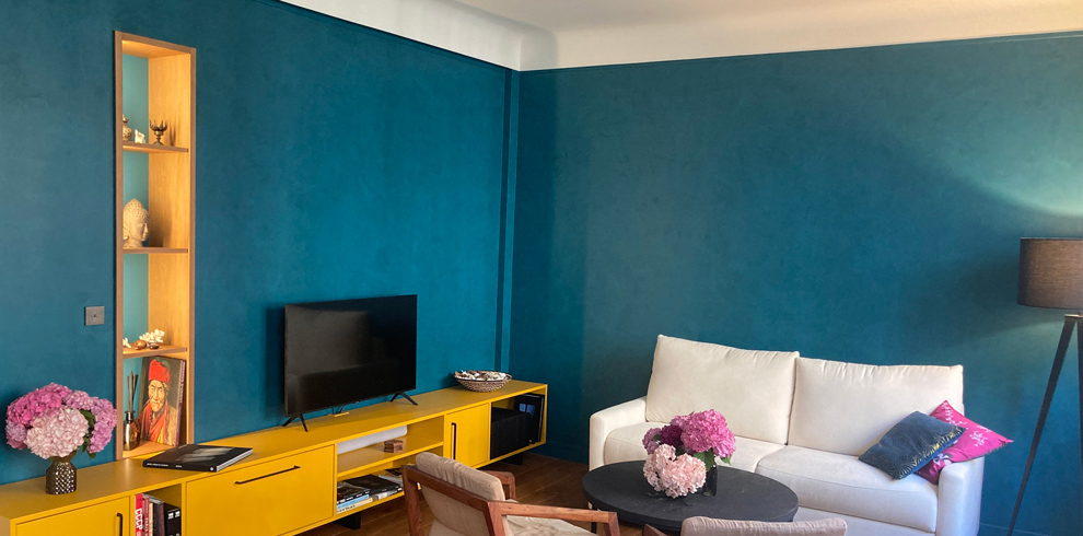 Vue sur niche salon meuble TV sur
