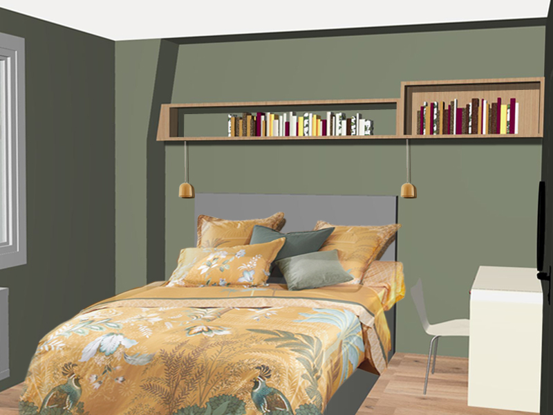 Perspective étagères chambre