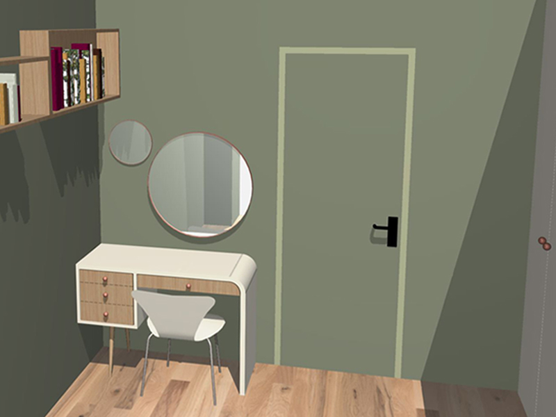 Perspective coiffeuse ecrue et bois