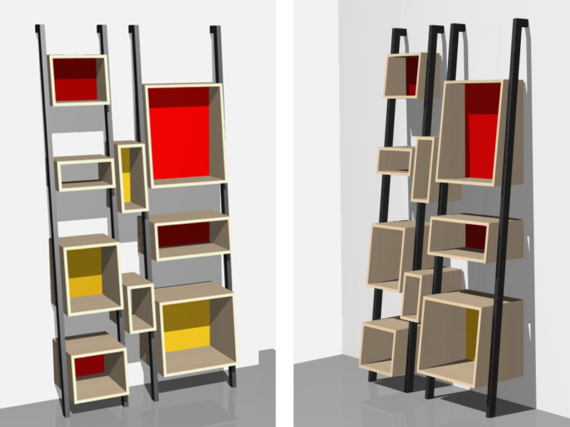 Bibliothèque Vintage rouge et moutarde