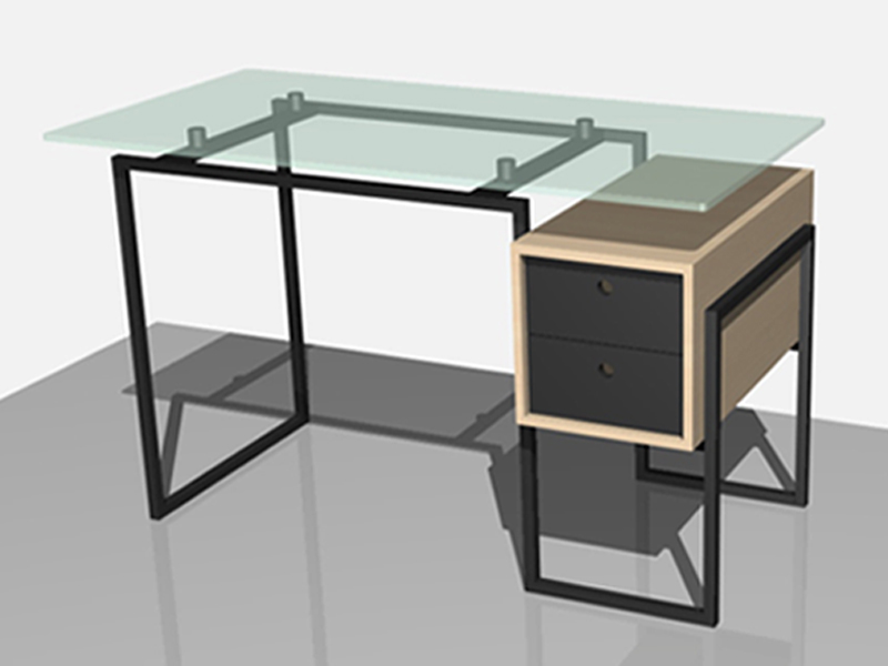 Bureau vintage verre et caisson bois