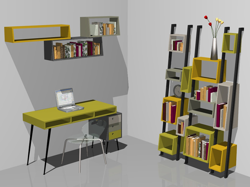 Bibliothèque Vintage vert et bois