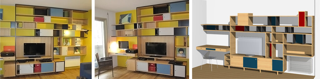 Photos perspective d'étude et réalisation d'une bibliothèque esprit vintage