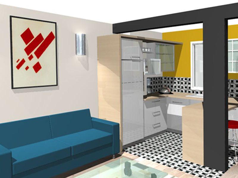 Perspective sur salon et cuisine