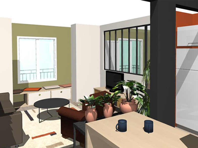 Vue sur cuisine et salon